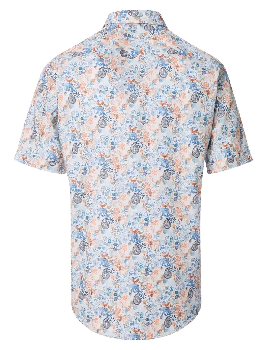 Casa Moda overhemd geprint blauw korte mouw wijde fit