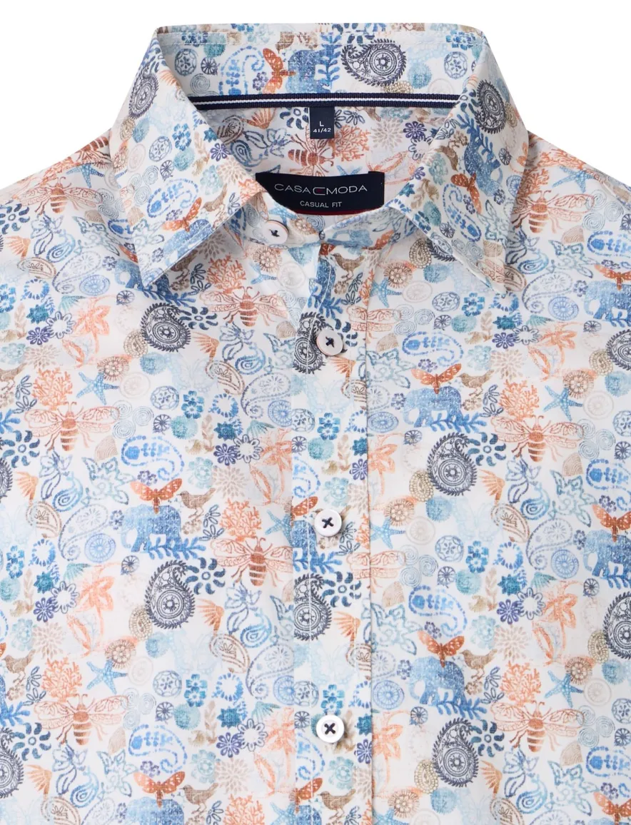 Casa Moda overhemd geprint blauw korte mouw wijde fit