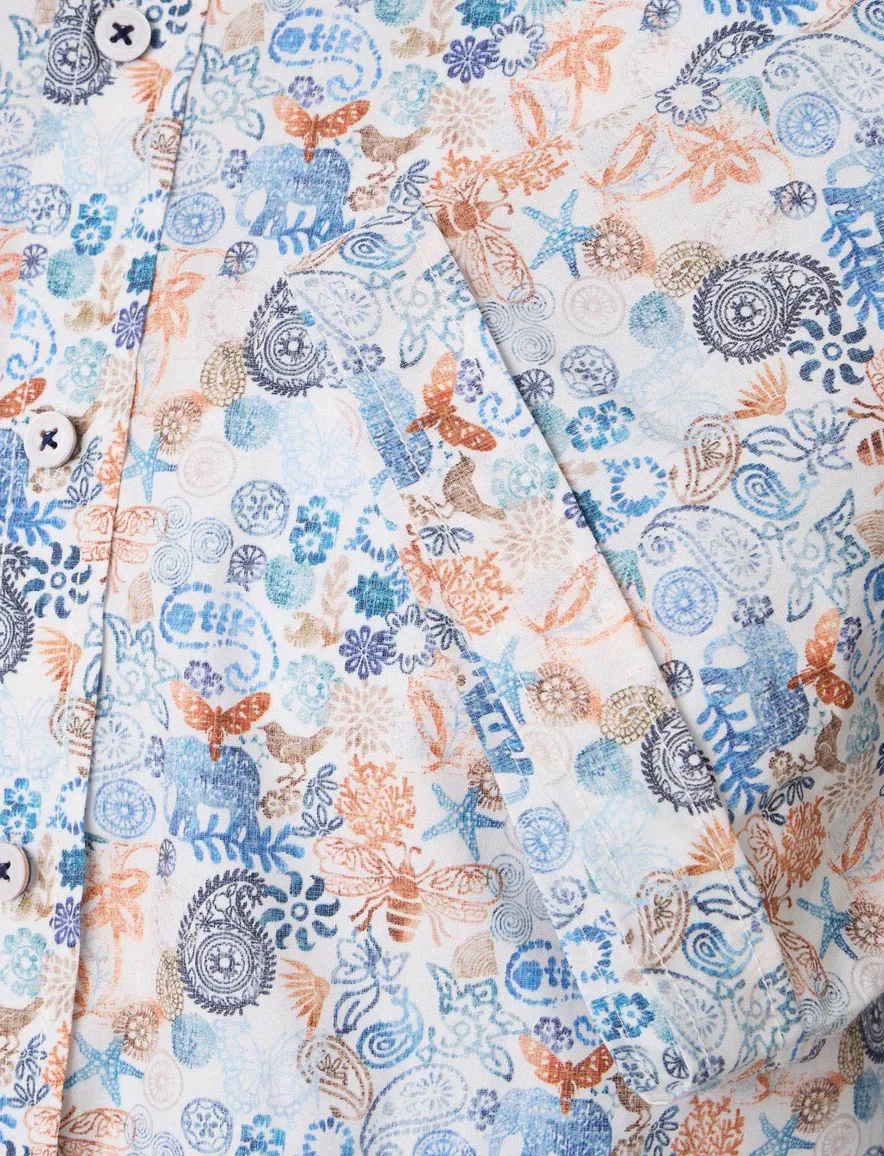 Casa Moda overhemd geprint blauw korte mouw wijde fit