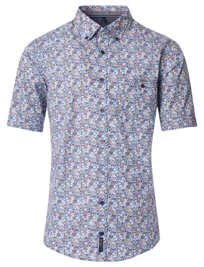Casa Moda Casa Moda Casaul Fit overhemd blauw geprint borstzak