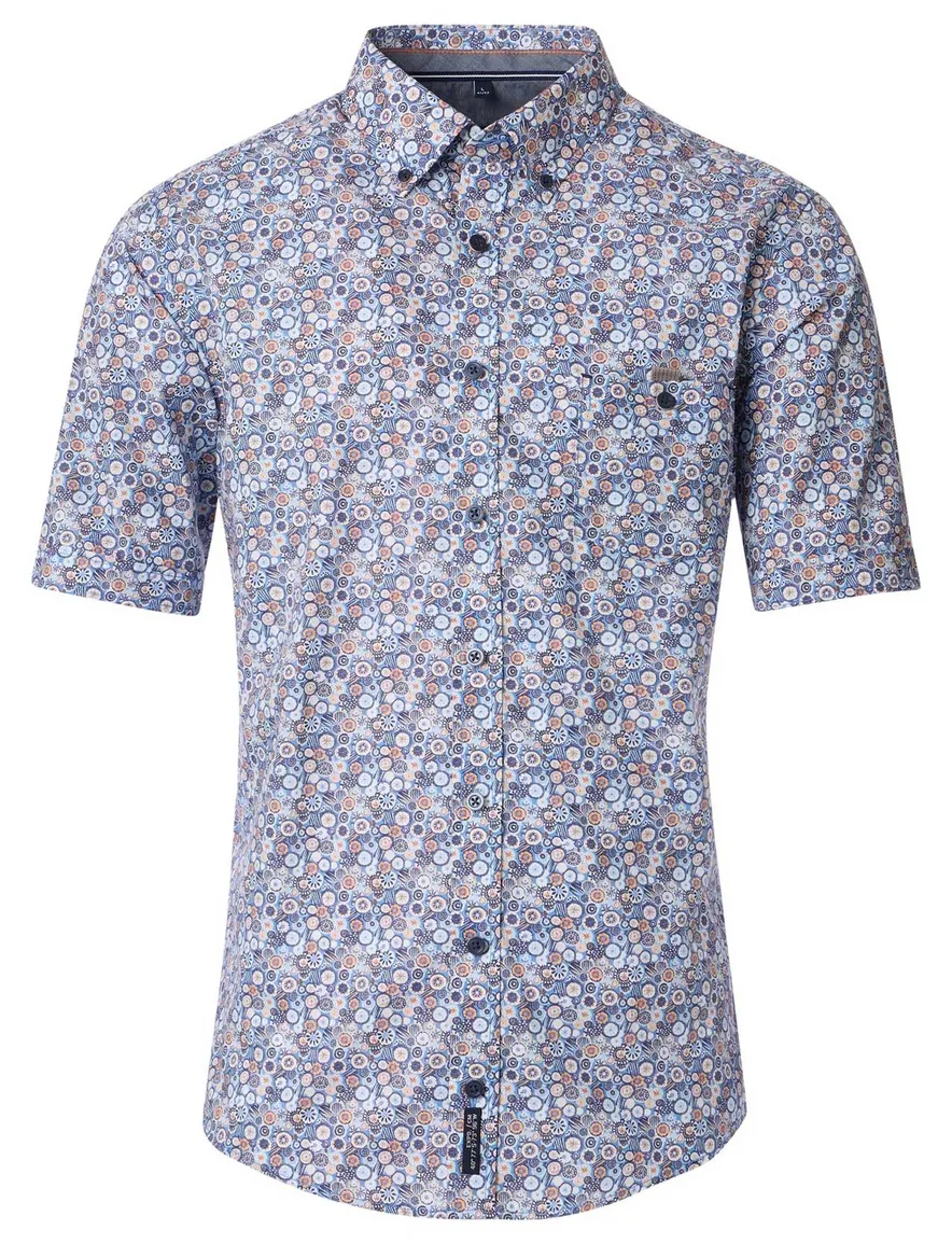 Casa Moda Casaul Fit overhemd blauw geprint borstzak