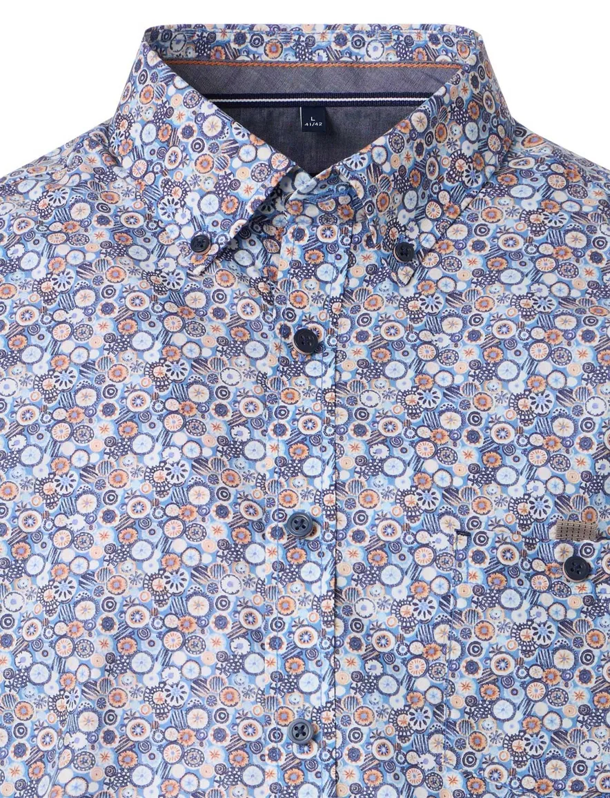Casa Moda Casaul Fit overhemd blauw geprint borstzak
