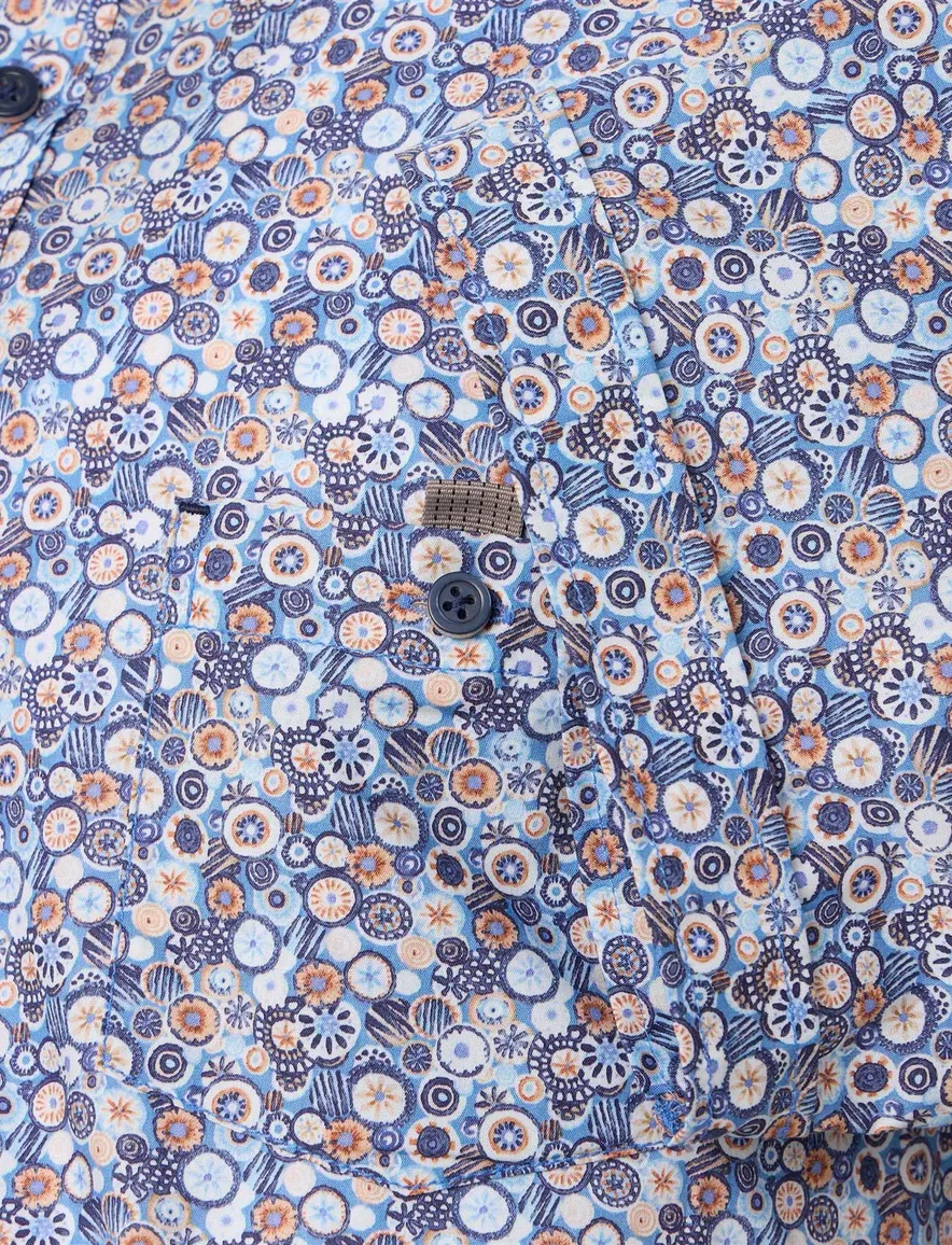 Casa Moda Casaul Fit overhemd blauw geprint borstzak