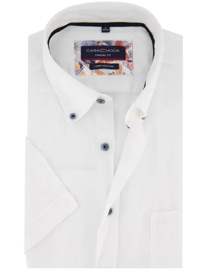 Casa Moda linnen Casa Moda overhemd button-down effen wit wijde fit