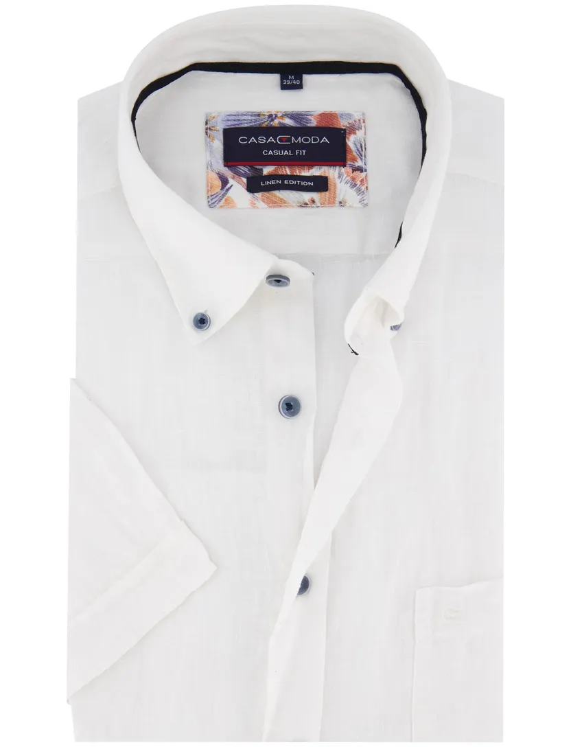 linnen Casa Moda overhemd button-down effen wit wijde fit