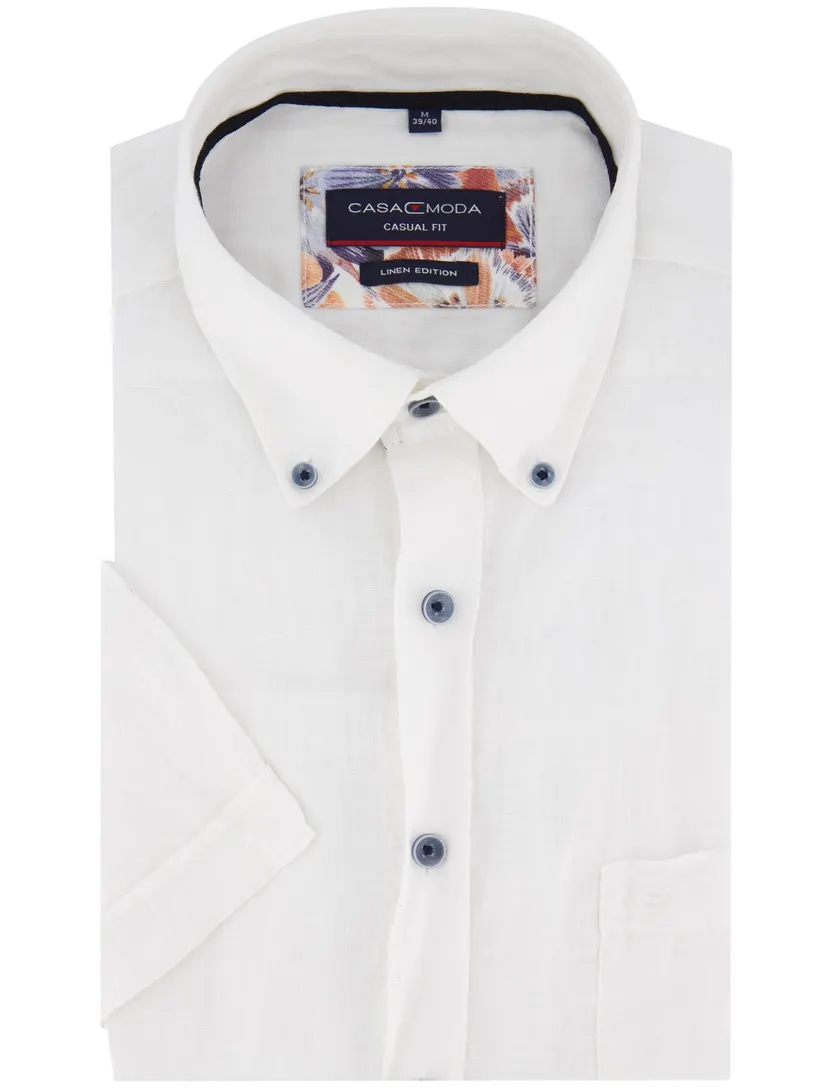 linnen Casa Moda overhemd button-down effen wit wijde fit