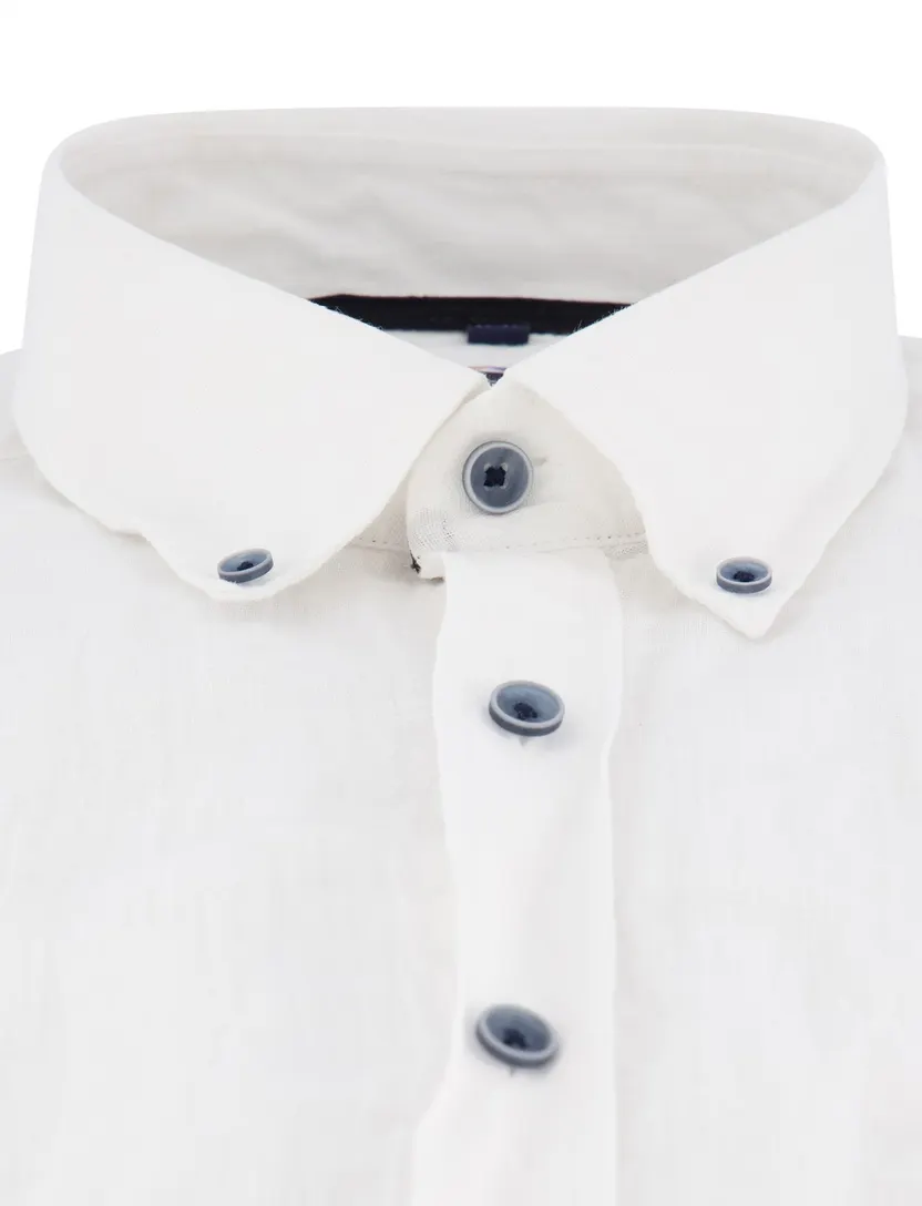 linnen Casa Moda overhemd button-down effen wit wijde fit