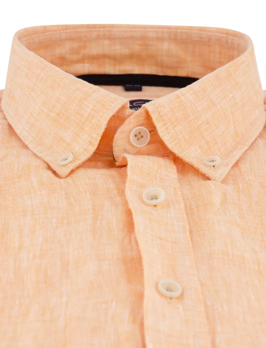 Casa Moda korte mouw overhemd oranje linnen wijde fit