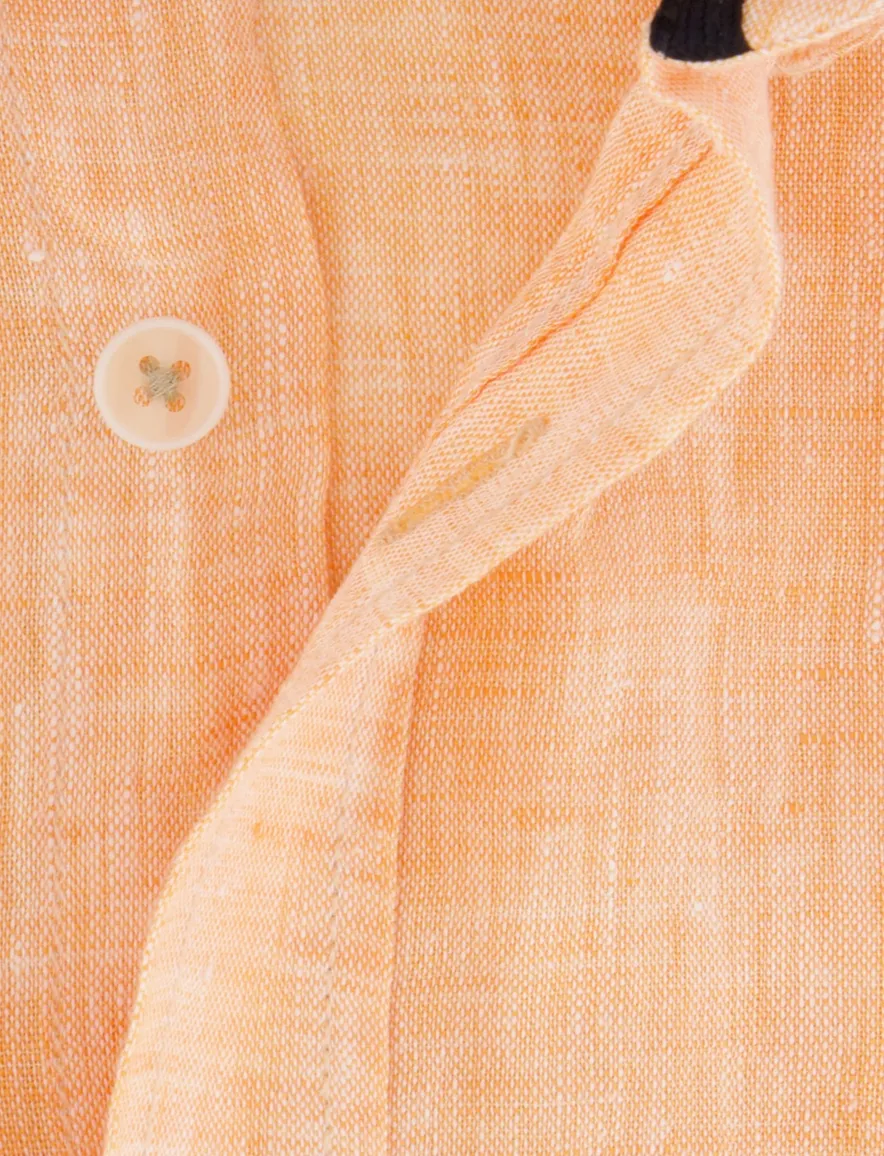 Casa Moda korte mouw overhemd oranje linnen wijde fit
