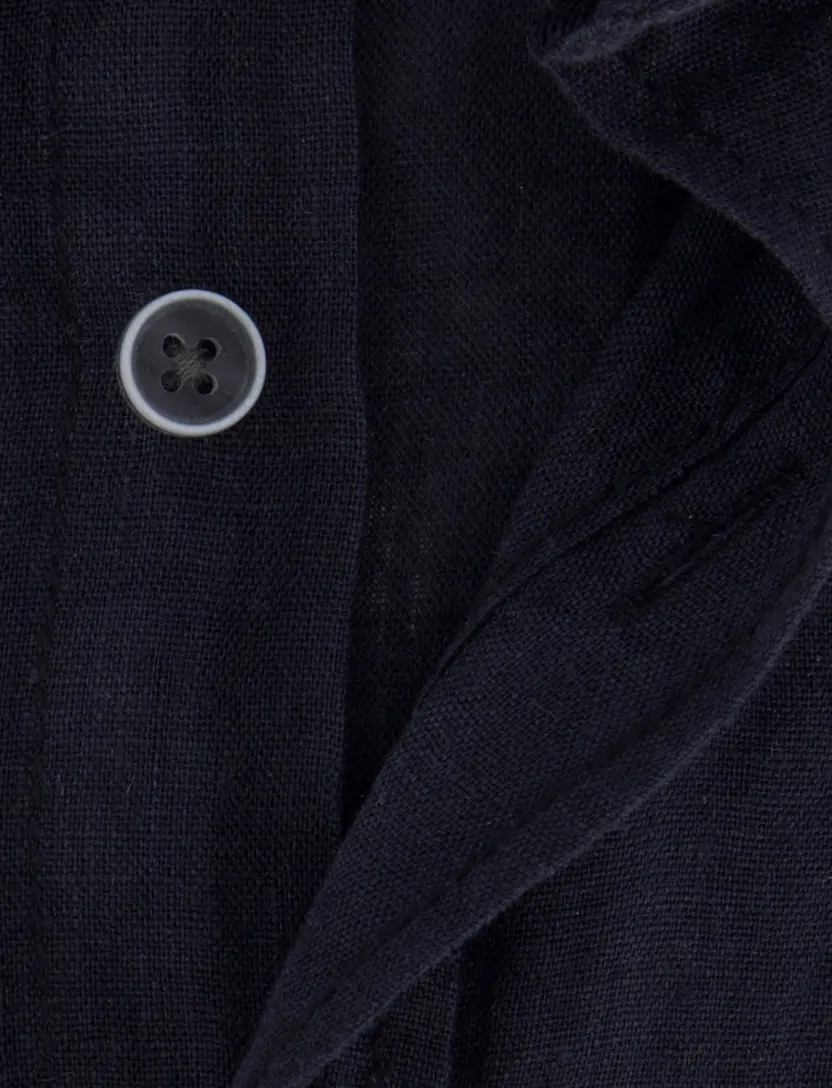 linnen Casa Moda overhemd korte mouw effen zwart