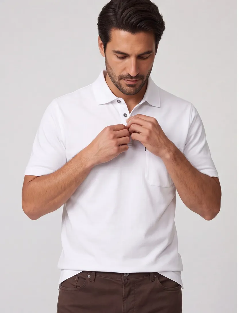 Casa moda poloshirt wit effen korte mouw