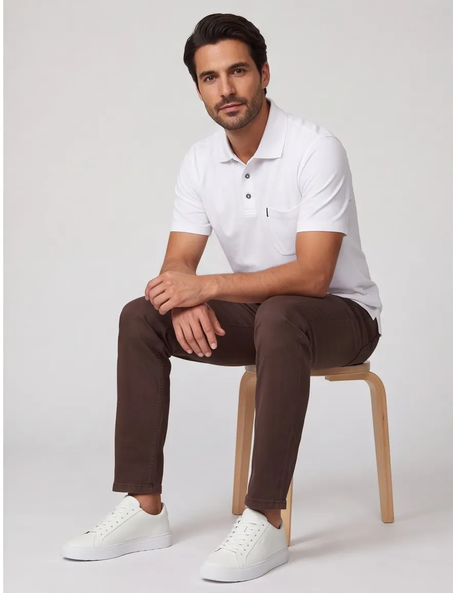 Casa moda poloshirt wit 3-knopen