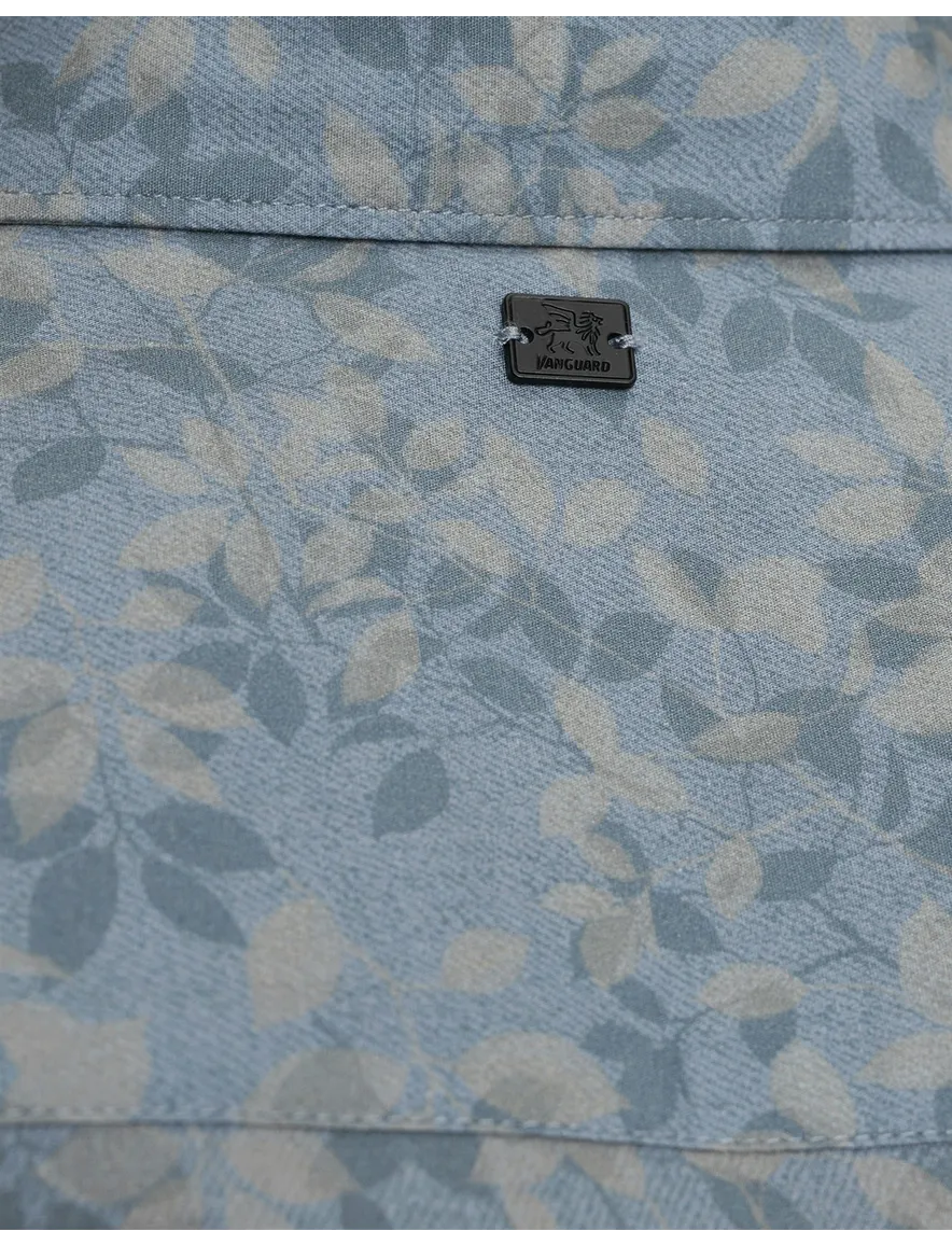 Vanguard overhemd blauw bladmotief geprint