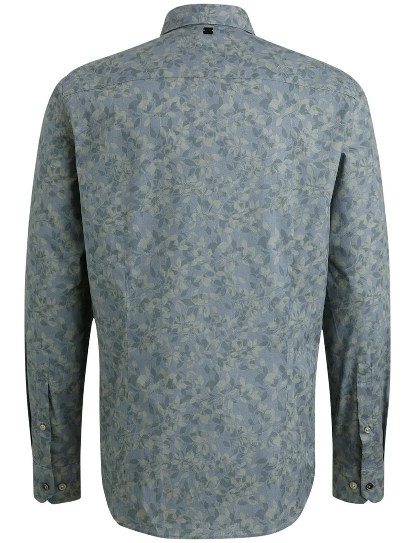 Vanguard overhemd blauw bladmotief katoen