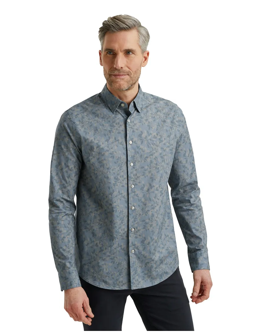 Vanguard overhemd blauw bladmotief geprint