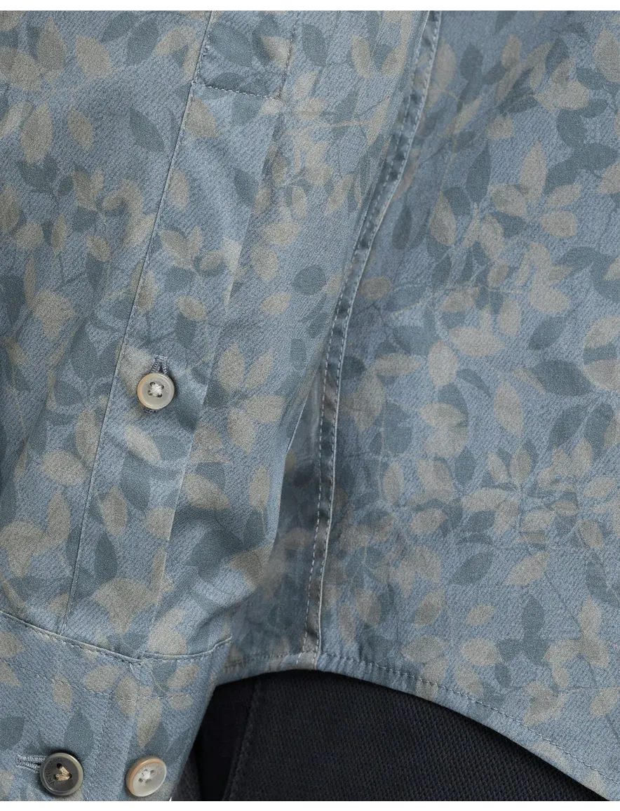 Vanguard overhemd blauw bladmotief geprint