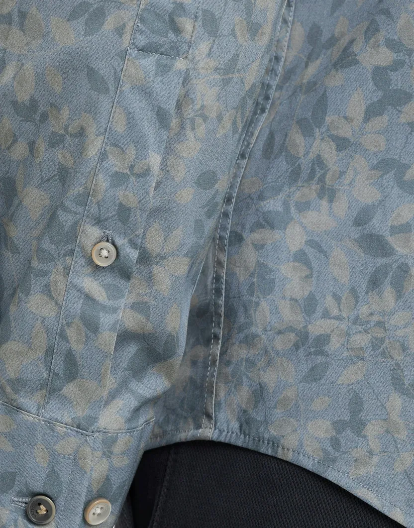 Vanguard overhemd blauw bladmotief katoen