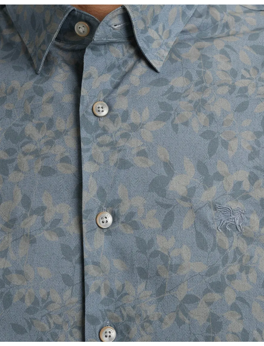 Vanguard overhemd blauw bladmotief geprint