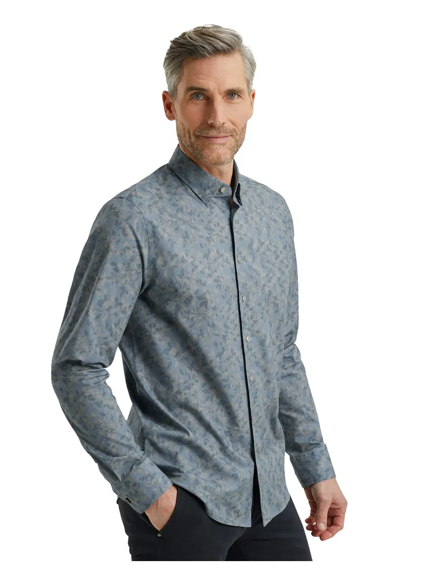 Vanguard overhemd blauw bladmotief geprint