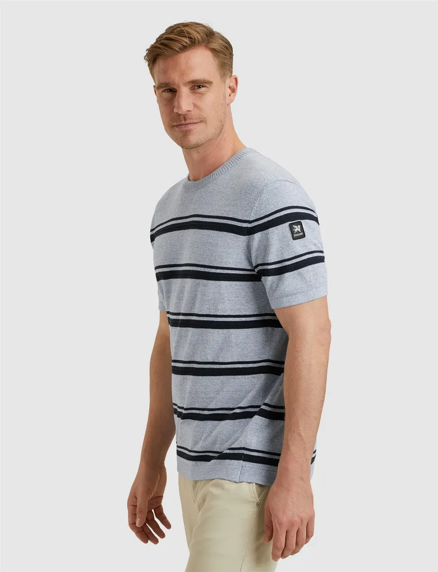 Vanguard T-shirt gestreept blauw Cotton Linen Blend