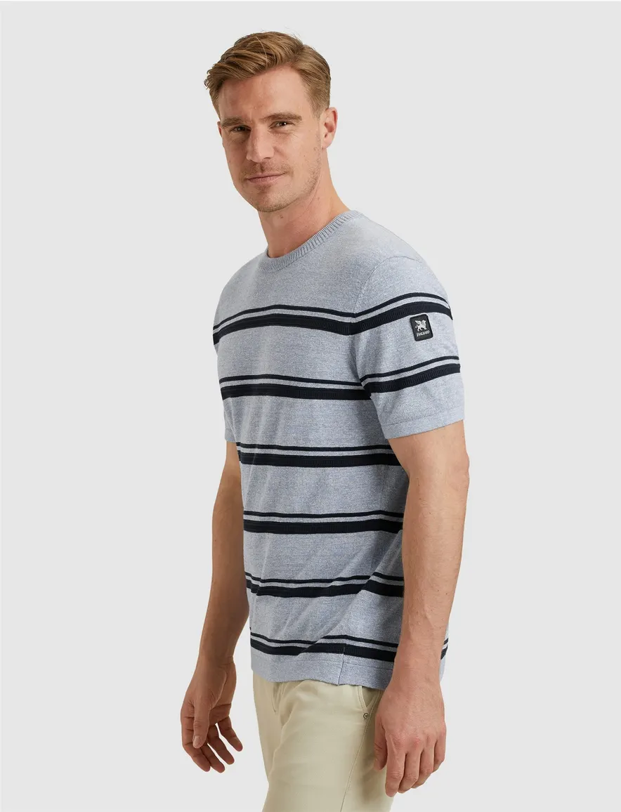 Vanguard T-shirt gestreept blauw Cotton Linen Blend
