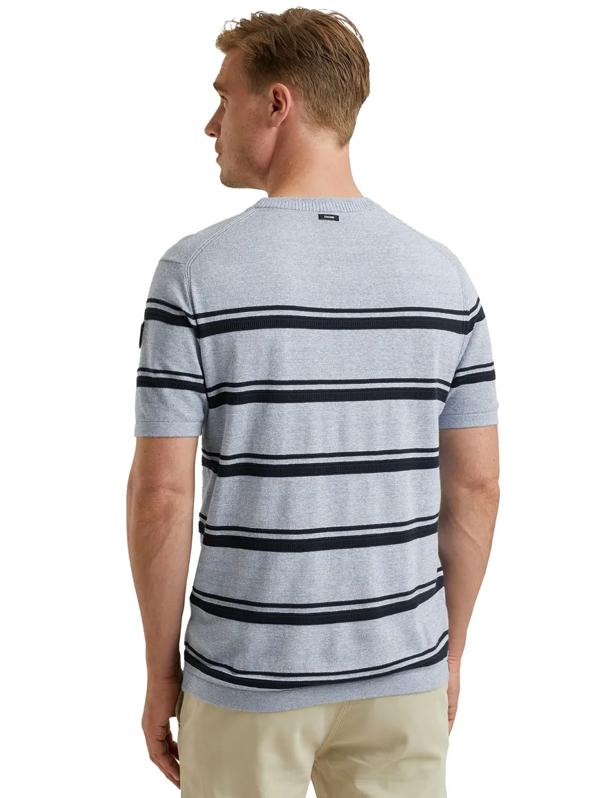 Vanguard T-shirt gestreept blauw Cotton Linen Blend