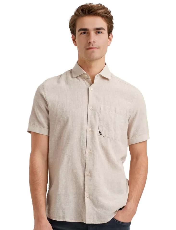 Vanguard casual overhemd korte mouw beige