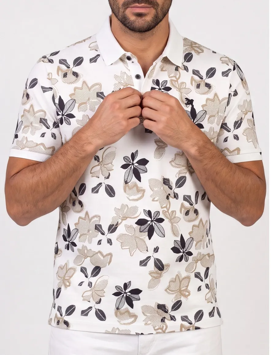 Vanguard polo beige geprint normale fit katoen