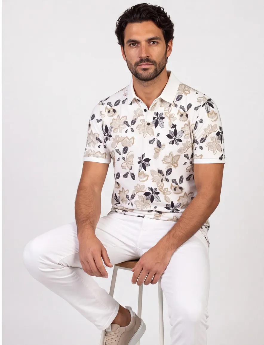 Vanguard polo beige geprint normale fit katoen