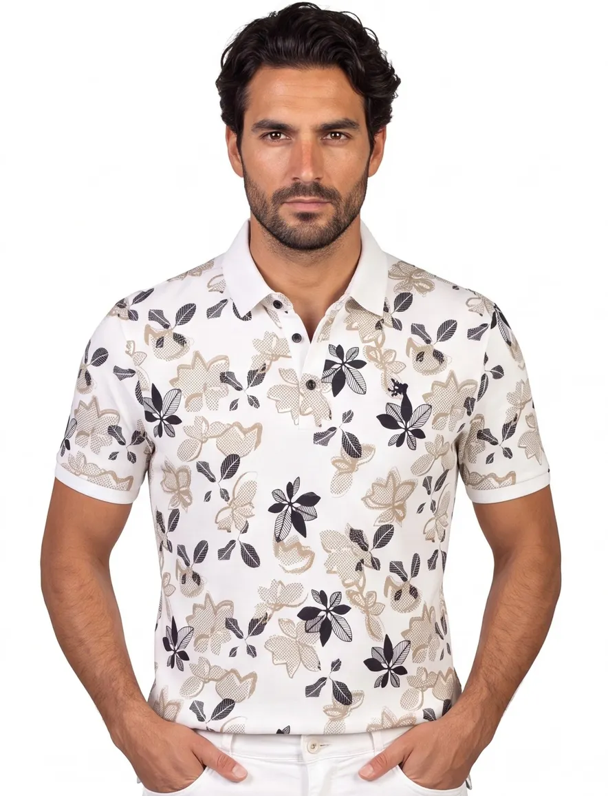Vanguard polo beige geprint normale fit katoen