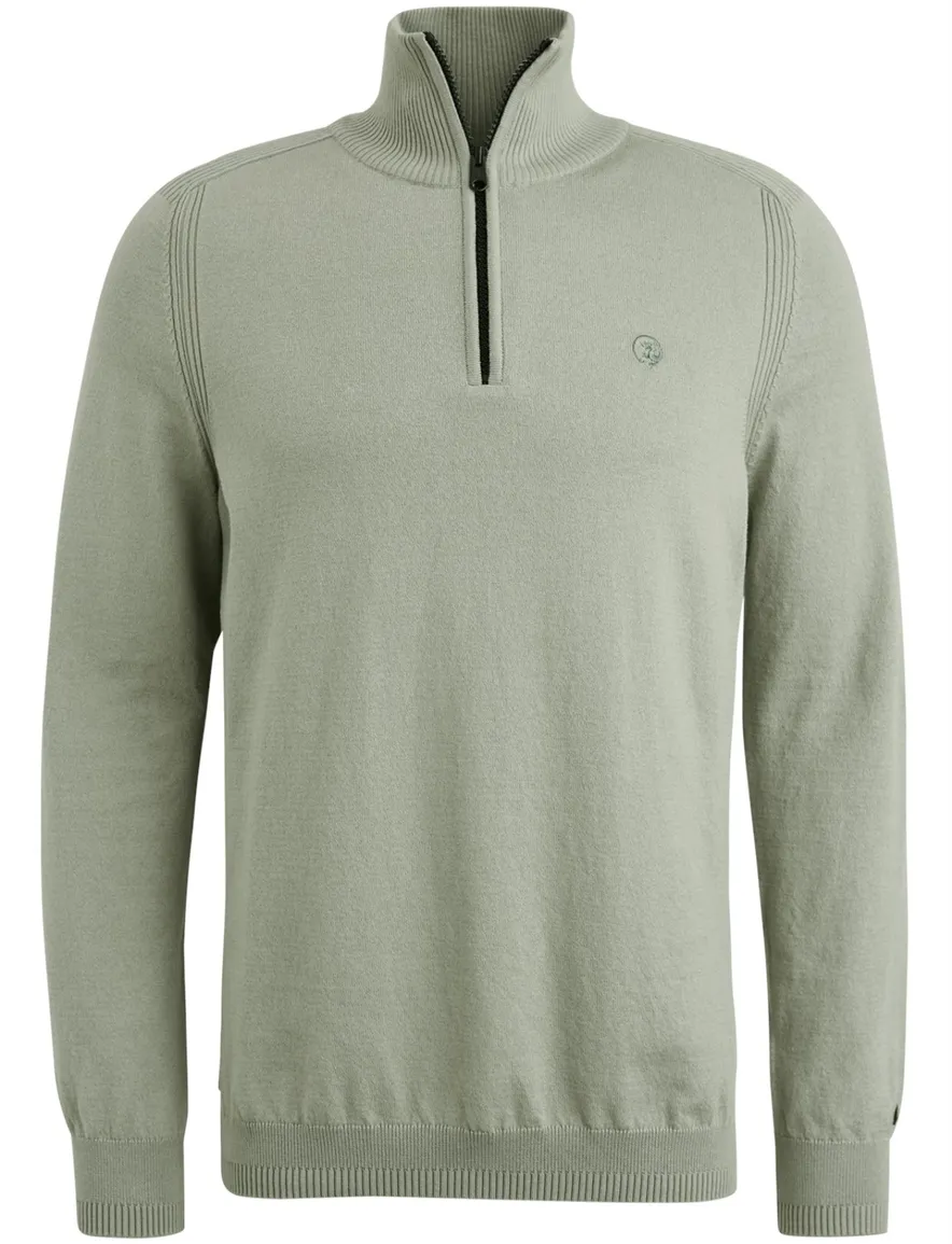 Cast Iron half zip trui groen effen normale fit katoen