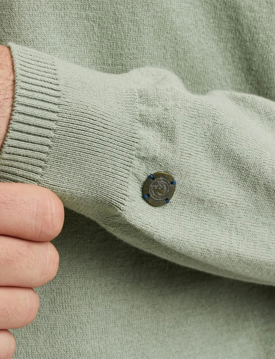 Cast Iron half zip trui groen effen normale fit katoen