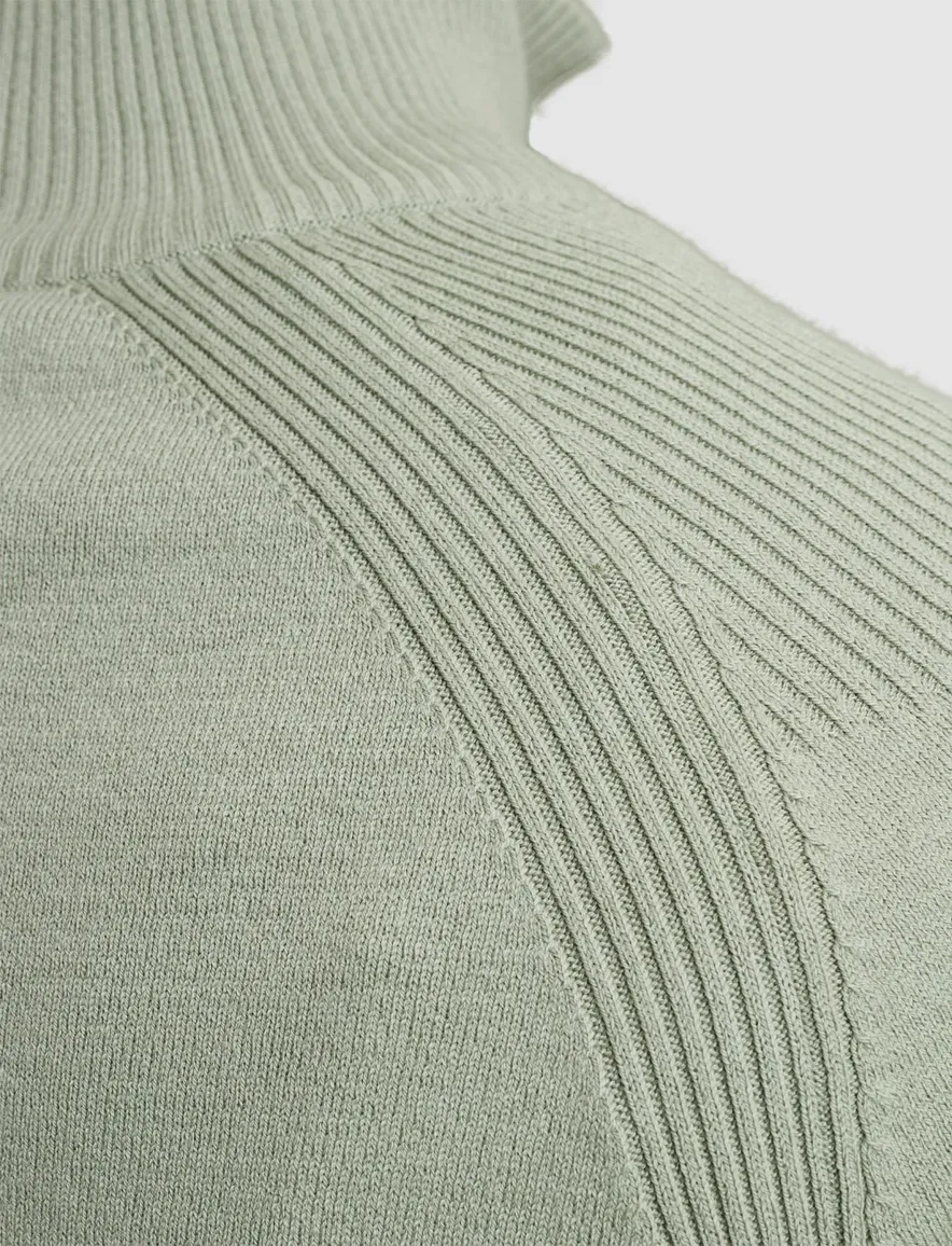 Cast Iron half zip trui groen effen normale fit katoen