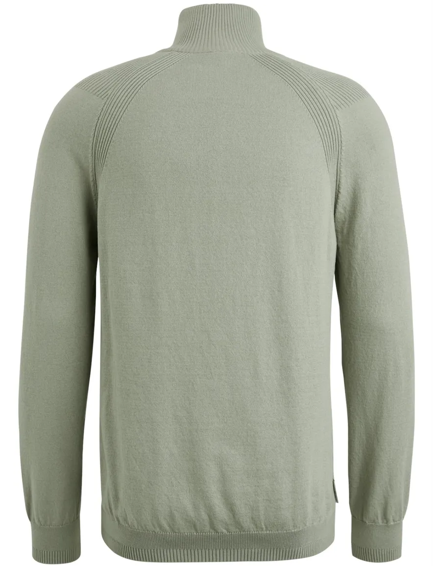 Cast Iron half zip trui groen effen normale fit katoen