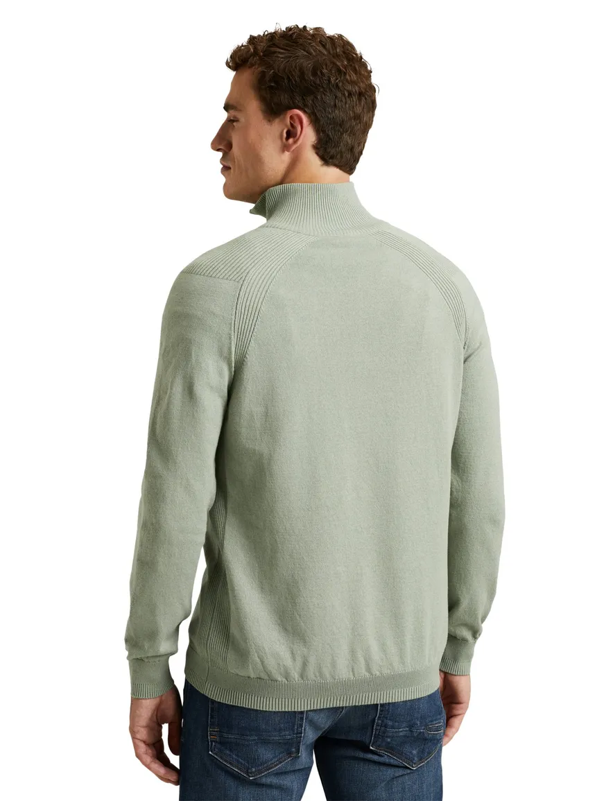 Cast Iron half zip trui groen effen normale fit katoen
