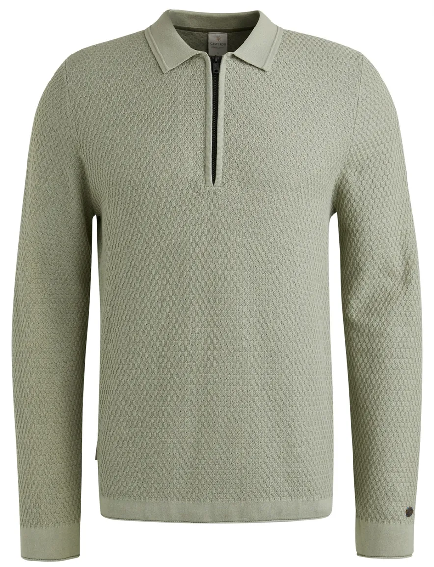 Cast Iron half zip polo gebreid groen