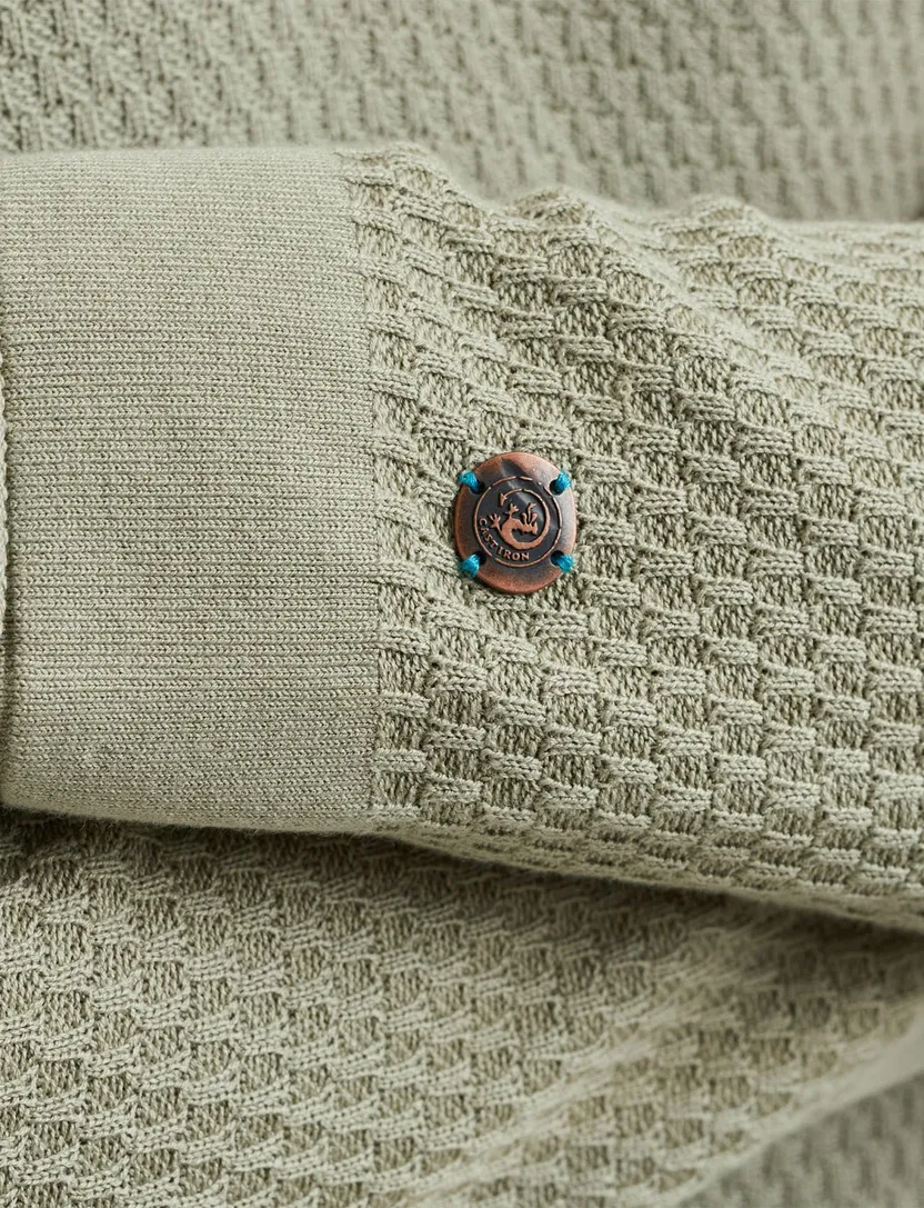 Cast Iron half zip polo gebreid groen slim fit katoen