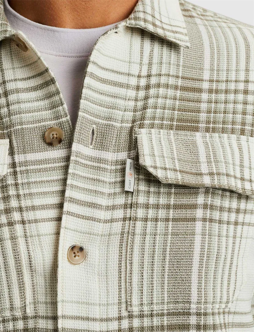 katoenen Cast Iron overshirt beige geruit normale fit