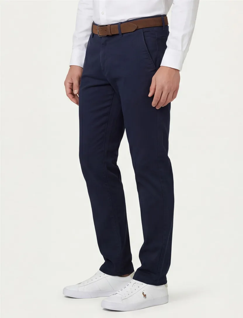katoenen Cast Iron chino effen donkerblauw normale fit