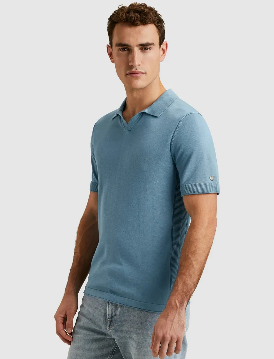Cast Iron polo blauw effen normale fit