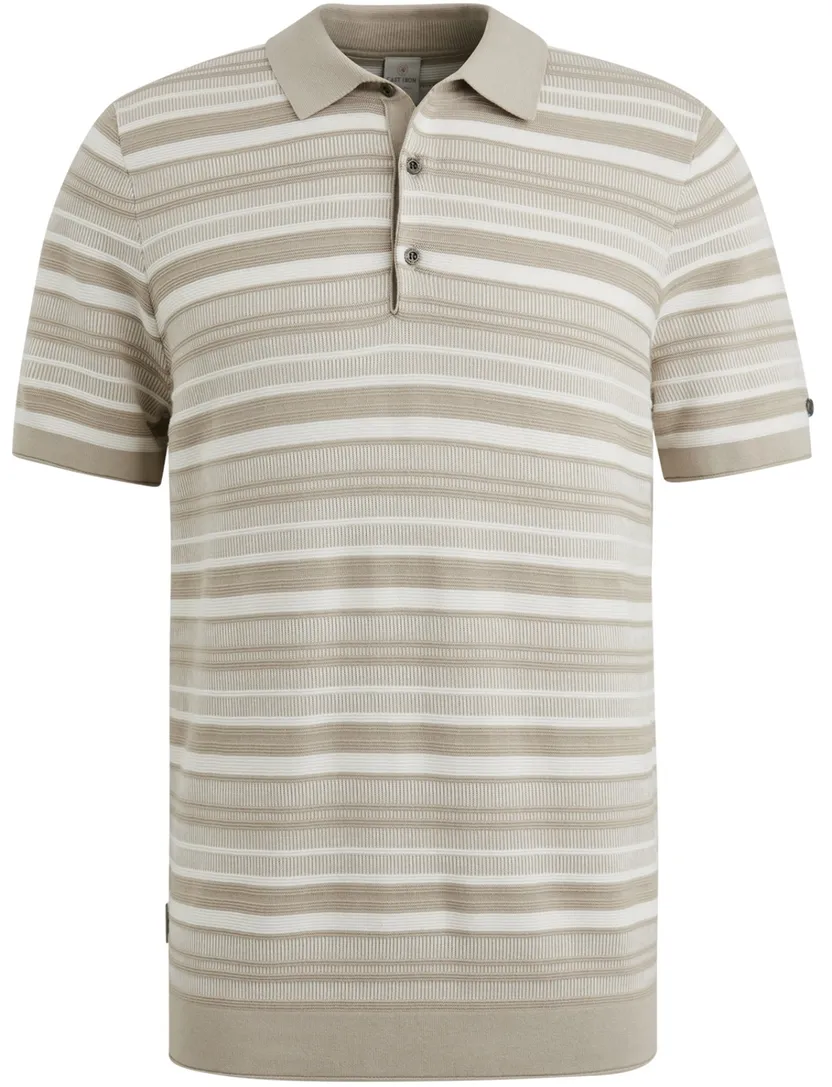 Cast Iron polo beige gestreept normale fit katoen