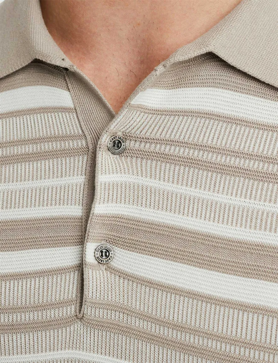 Cast Iron polo beige gestreept 3 knoops normale fit