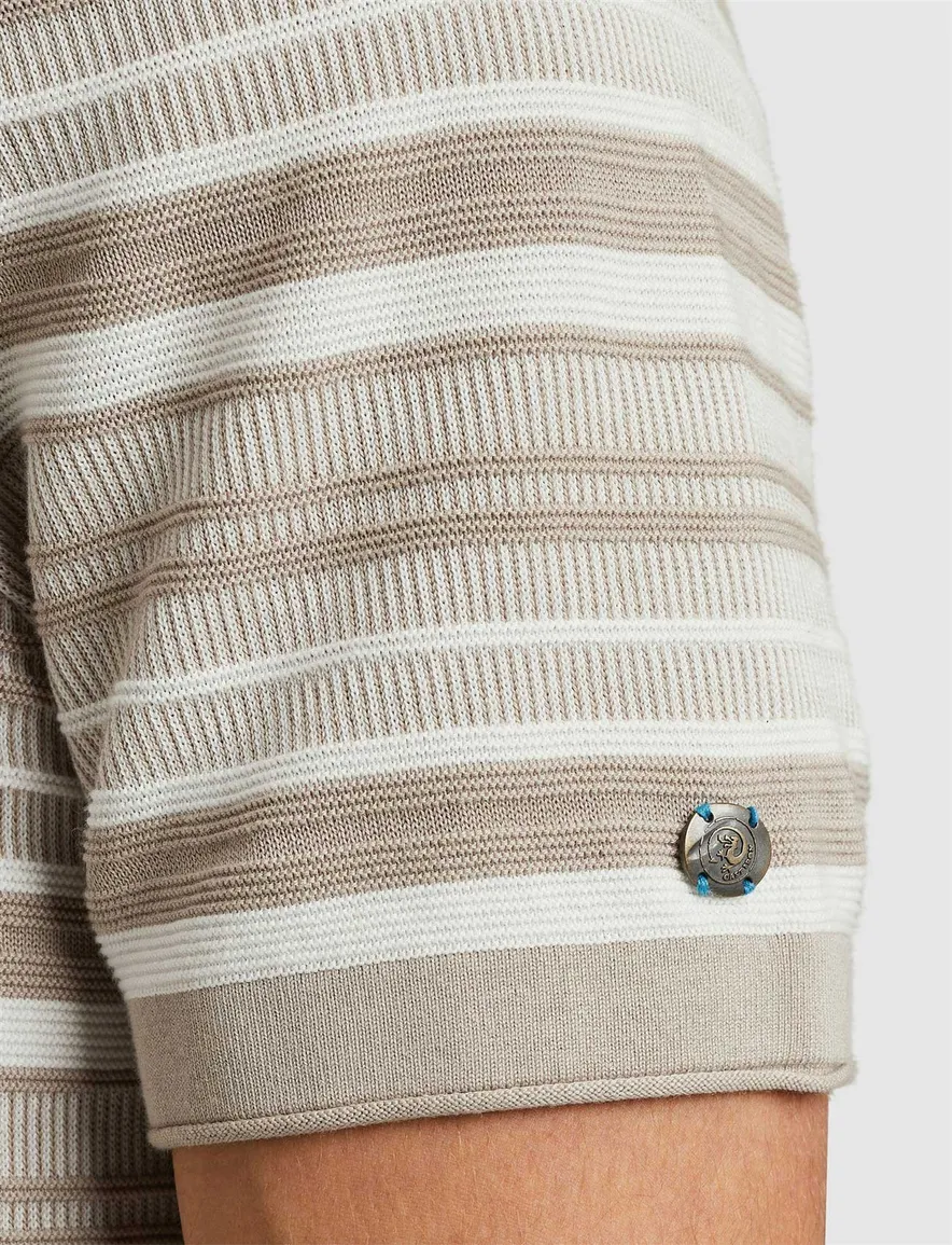 Cast Iron polo beige gestreept 3 knoops normale fit