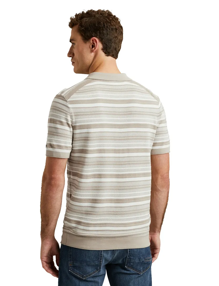 Cast Iron polo beige gestreept normale fit katoen