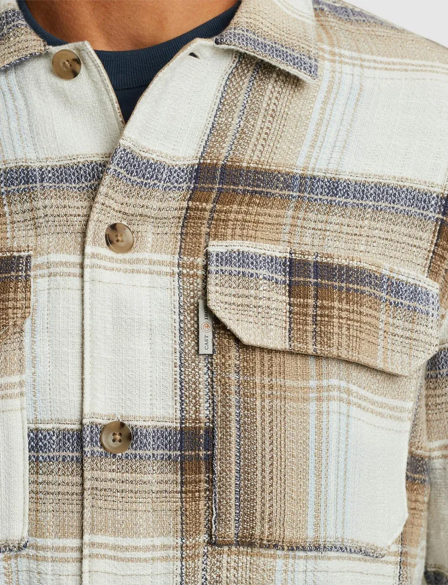 Cast Iron overshirt geruit creme katoen viscose