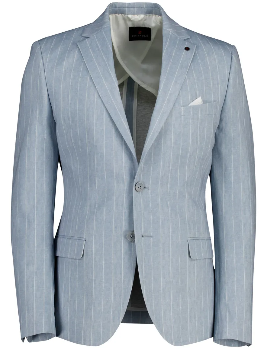 Zuitable DiNick mix en match colbert lichtblauw gestreept slim fit