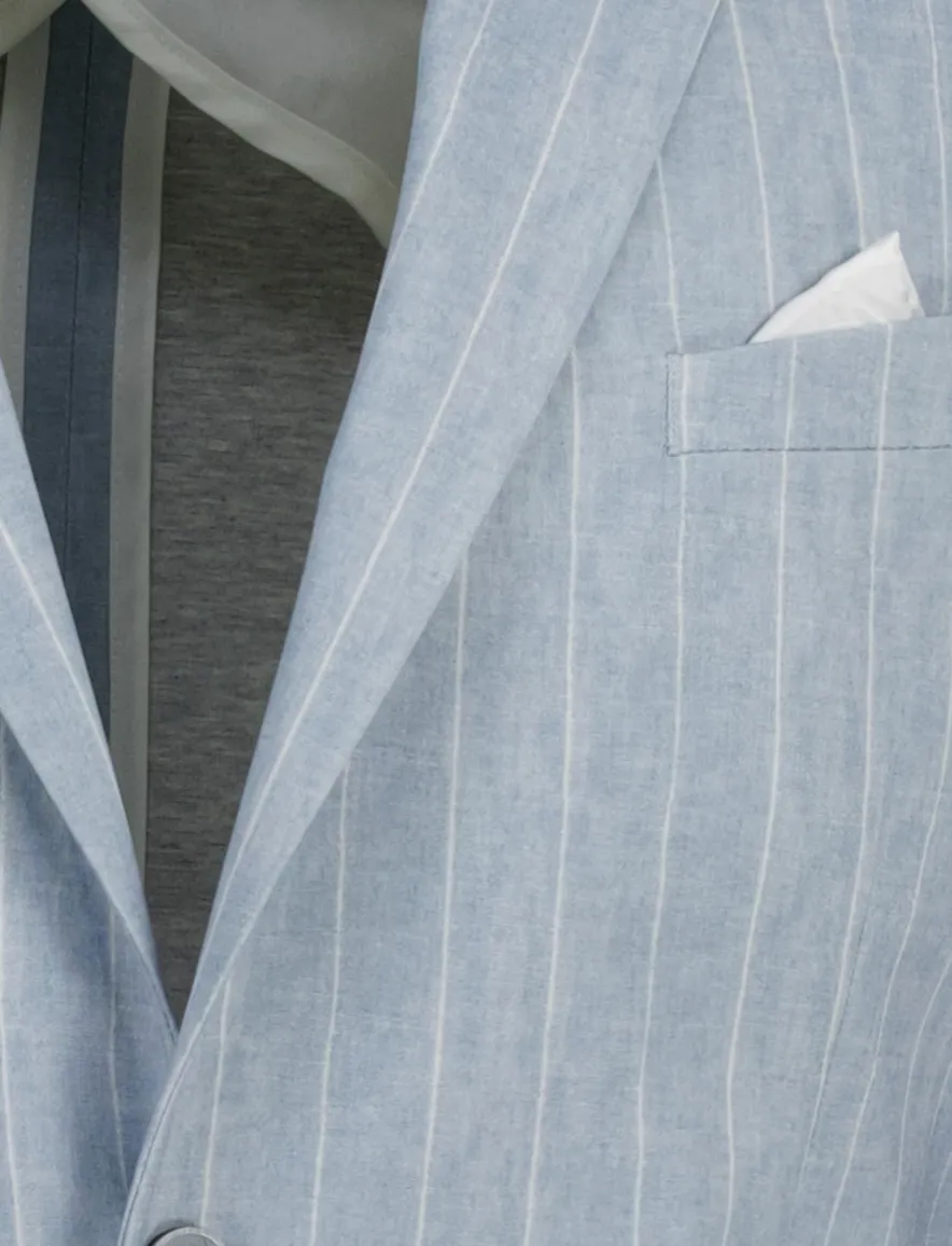 Zuitable DiNick mix en match colbert lichtblauw gestreept slim fit