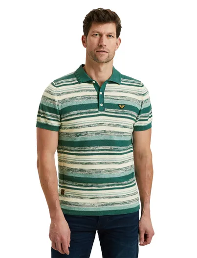 PME Legend PME Legend polo blauw wit Knitted Stripe