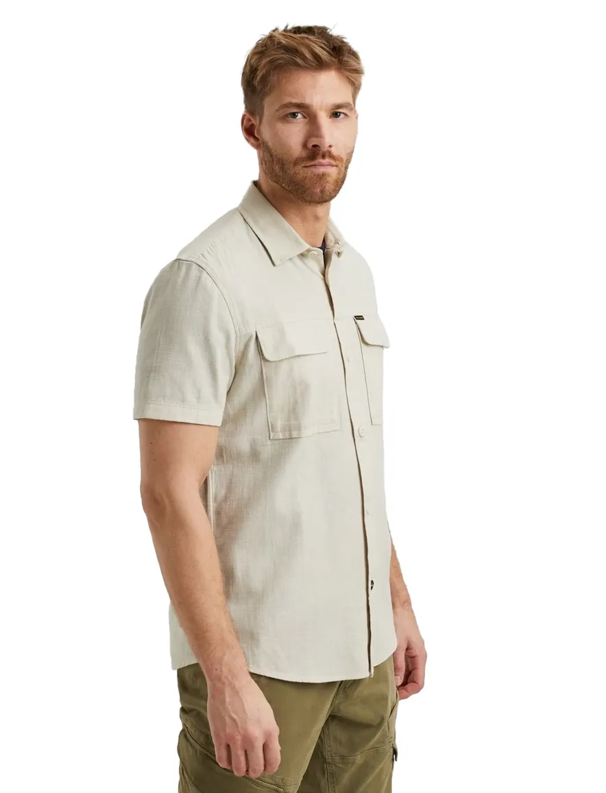 PME Legend overhemd beige korte mouw effen