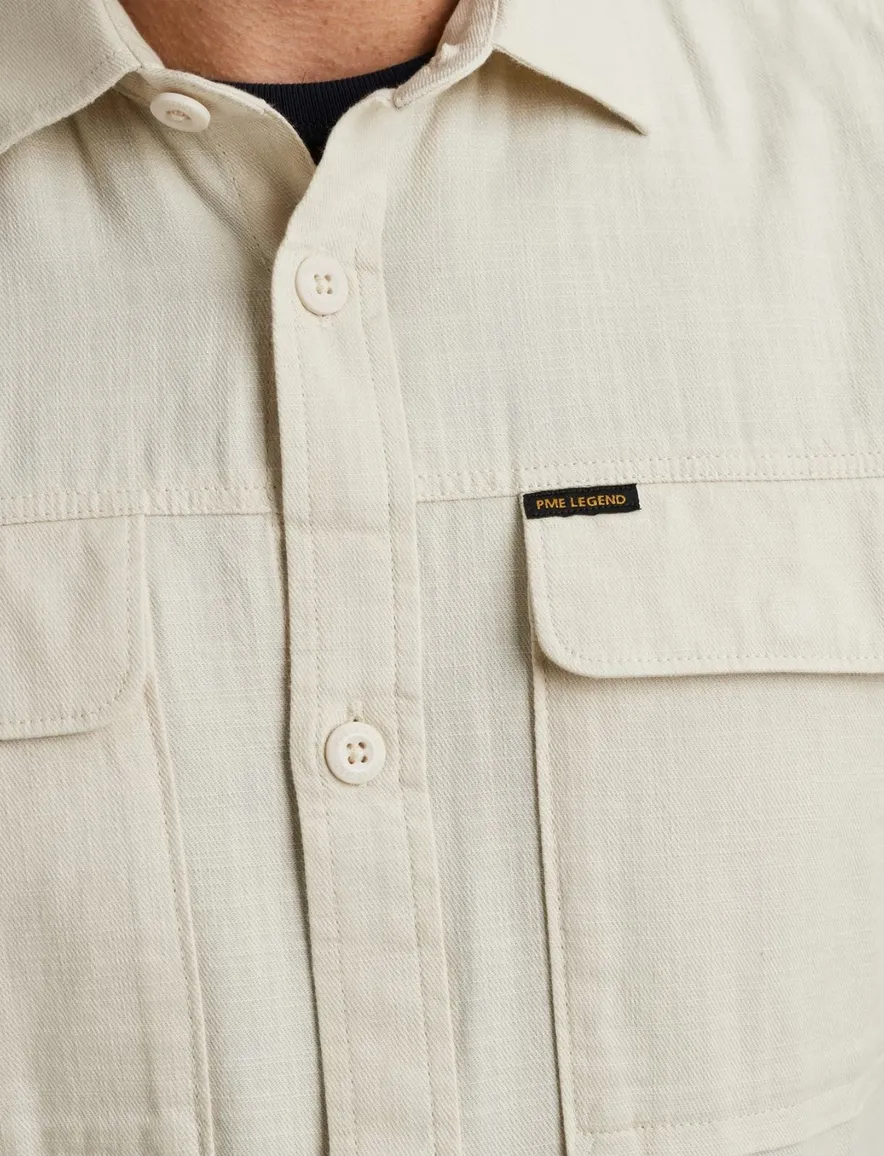 PME Legend overhemd beige korte mouw effen